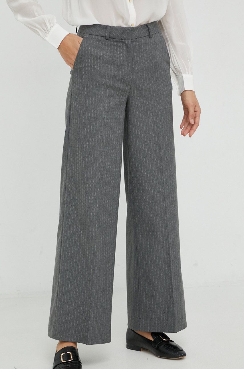 Selected Femme pantaloni femei, culoarea gri, lat, high waist answear.ro imagine megaplaza.ro