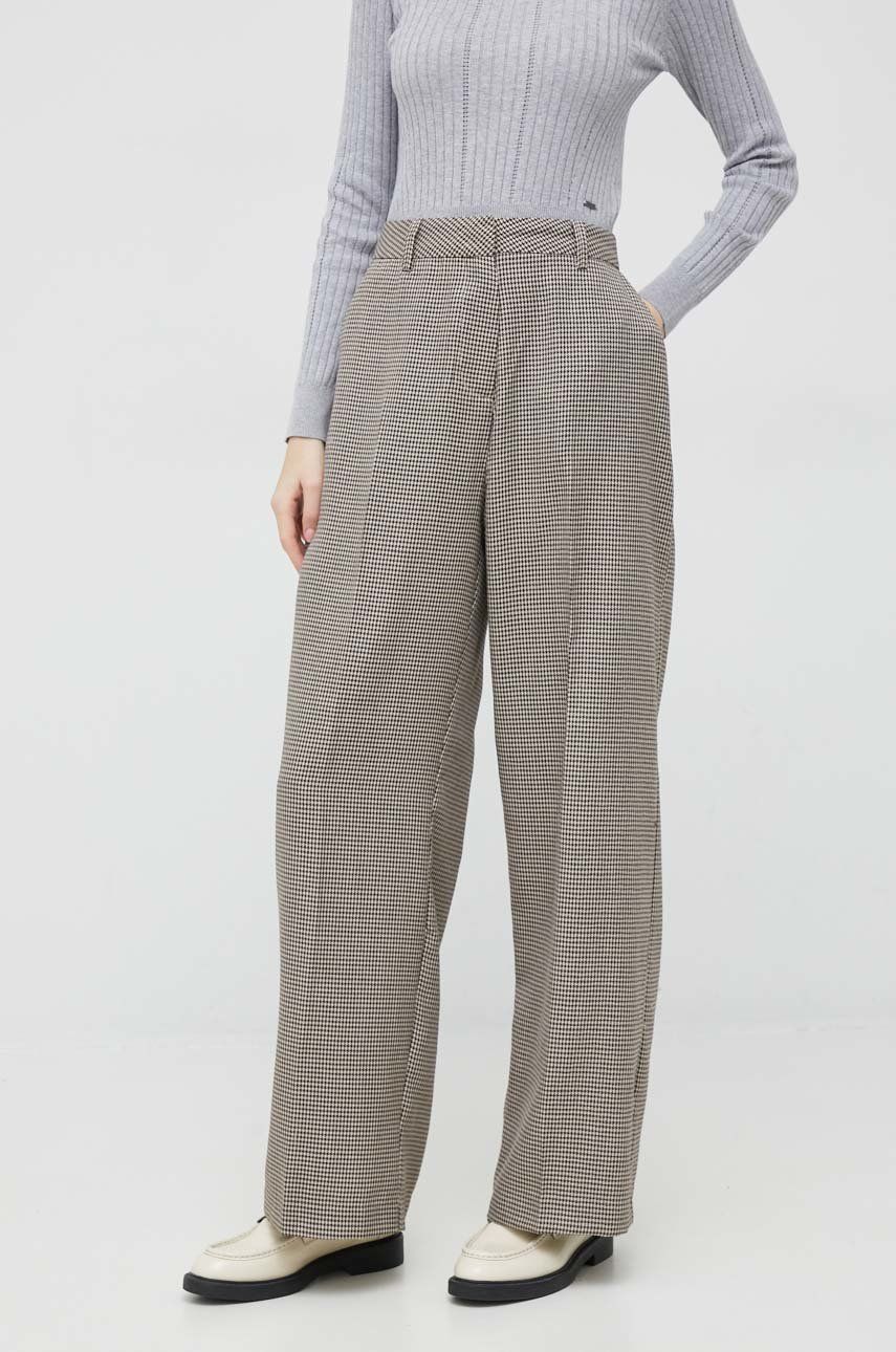 Kalhoty Vero Moda dámské, hnědá barva, široké, high waist - hnědá -  100 % Polyester