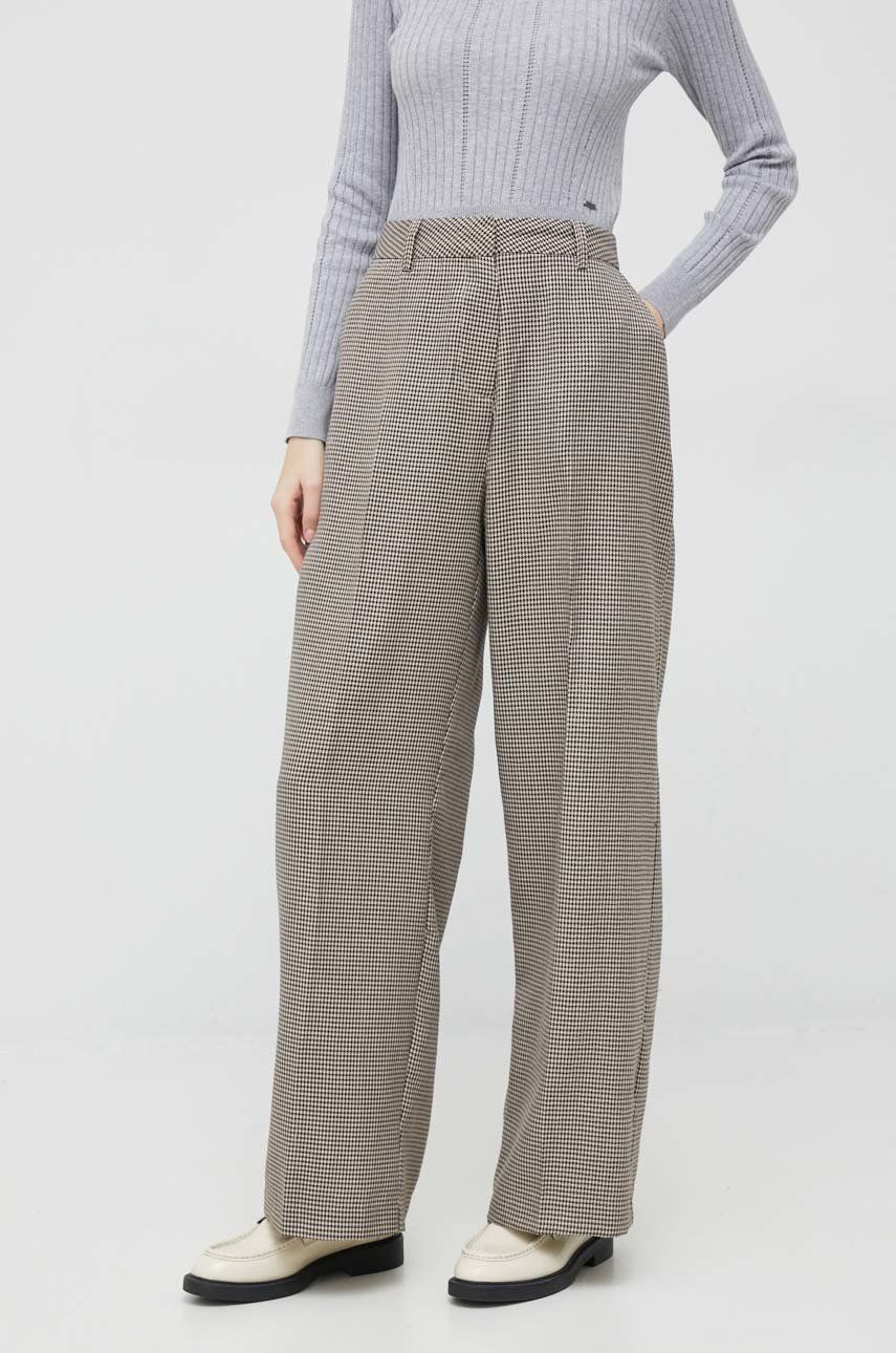 Levně Kalhoty Vero Moda dámské, hnědá barva, široké, high waist