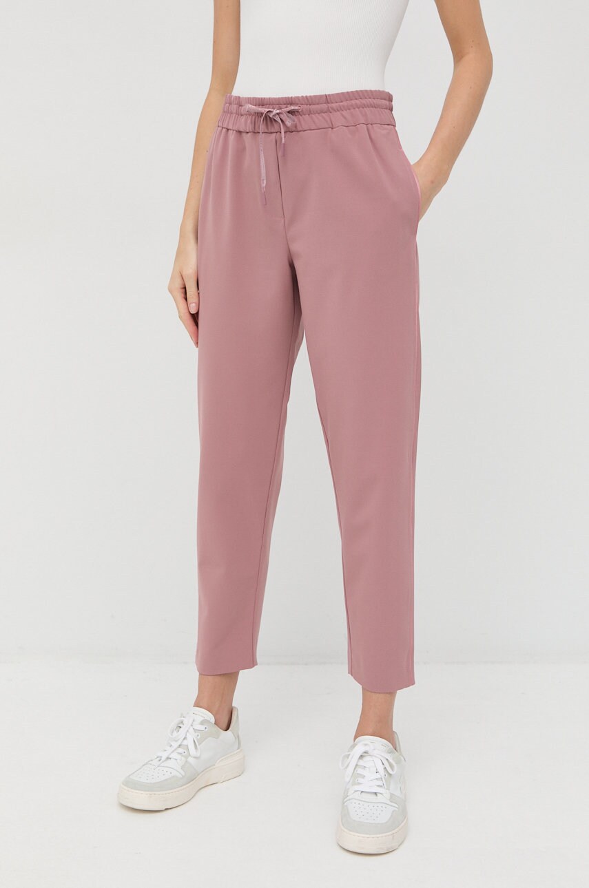 Marella pantaloni femei, culoarea roz, drept, high waist