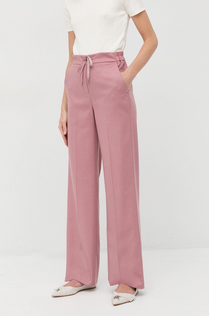 Marella pantaloni din lana femei, culoarea roz, lat, high waist answear.ro imagine noua