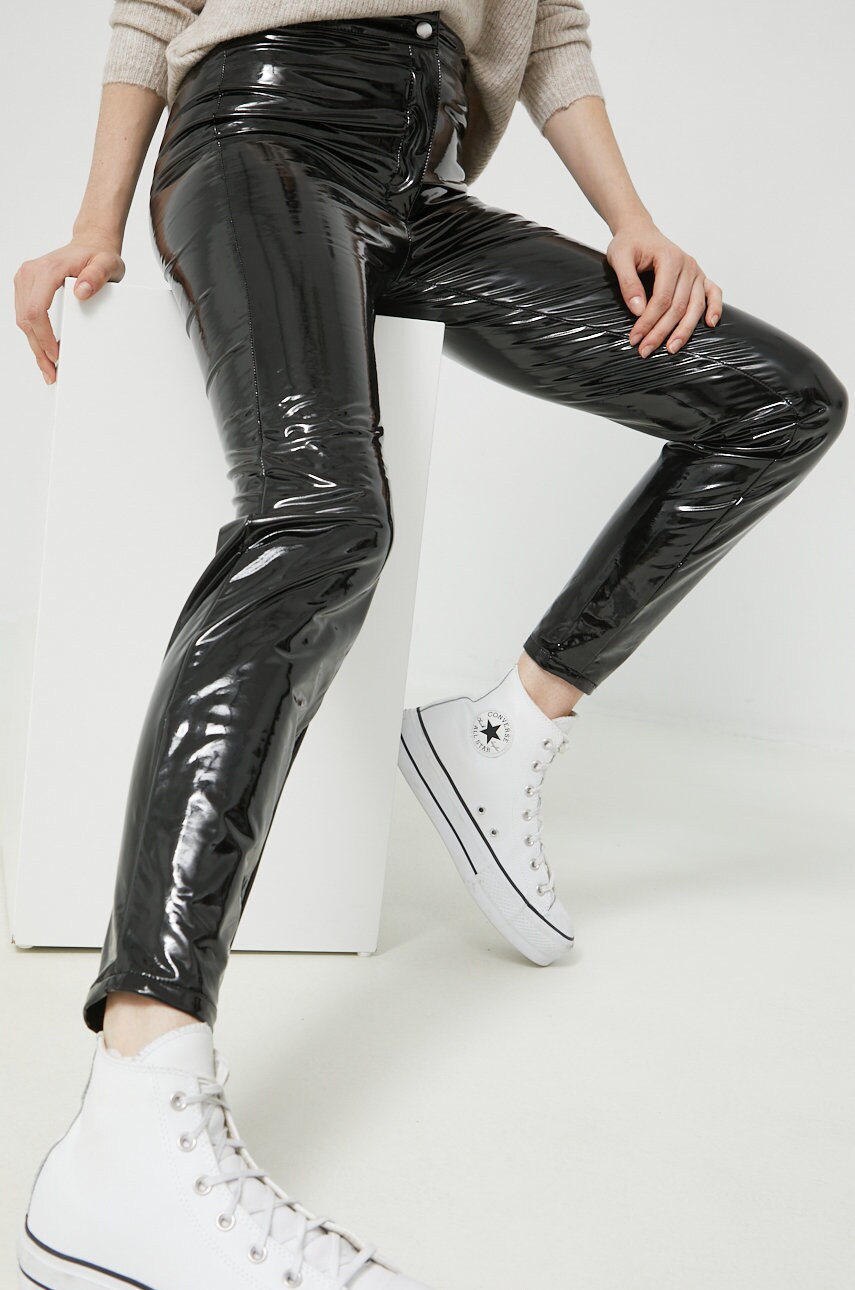Noisy may pantaloni soline femei, culoarea negru, mulata, medium waist
