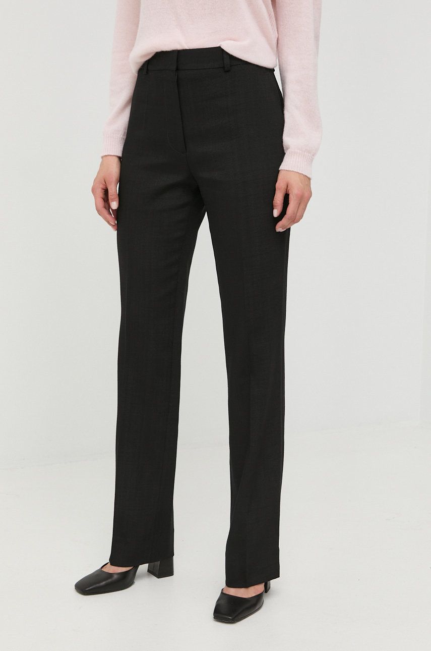 Kalhoty Victoria Beckham dámské, černá barva, jednoduché, high waist - černá -  Hlavní materiál