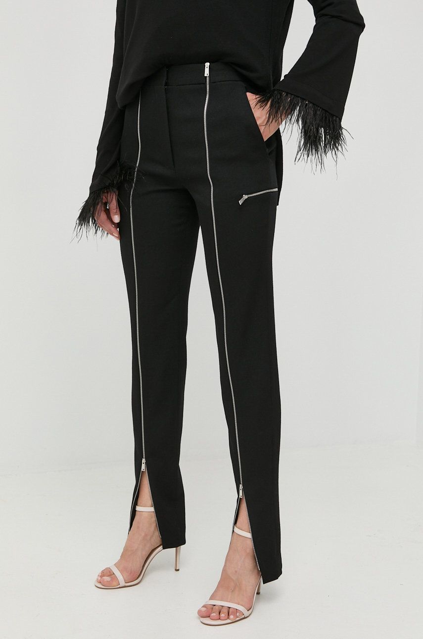 Victoria Beckham pantaloni de lana femei, culoarea negru, mulata, high waist