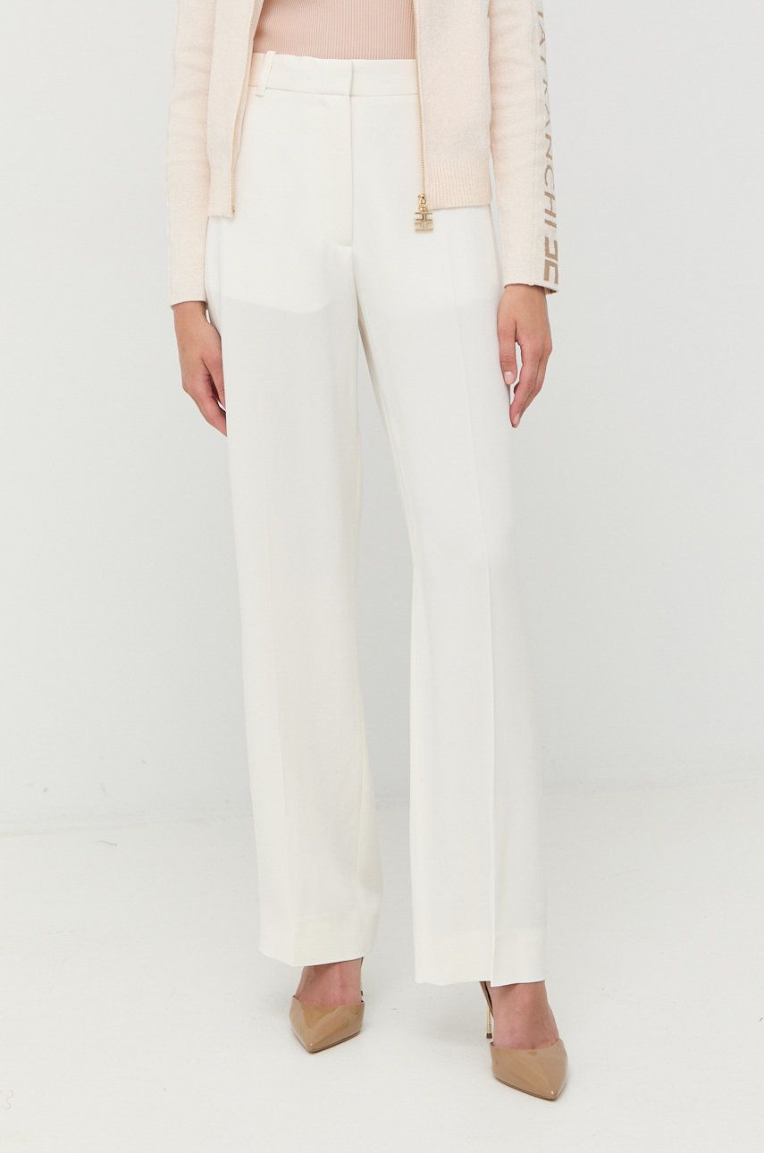Victoria Beckham pantaloni femei, culoarea alb, drept, high waist