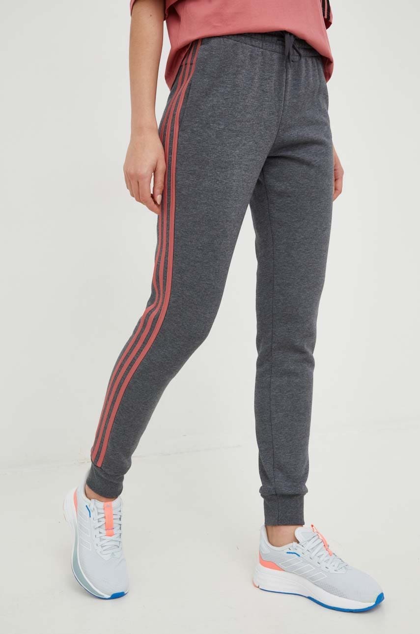 Adidas pantaloni de trening femei, culoarea gri, melanj