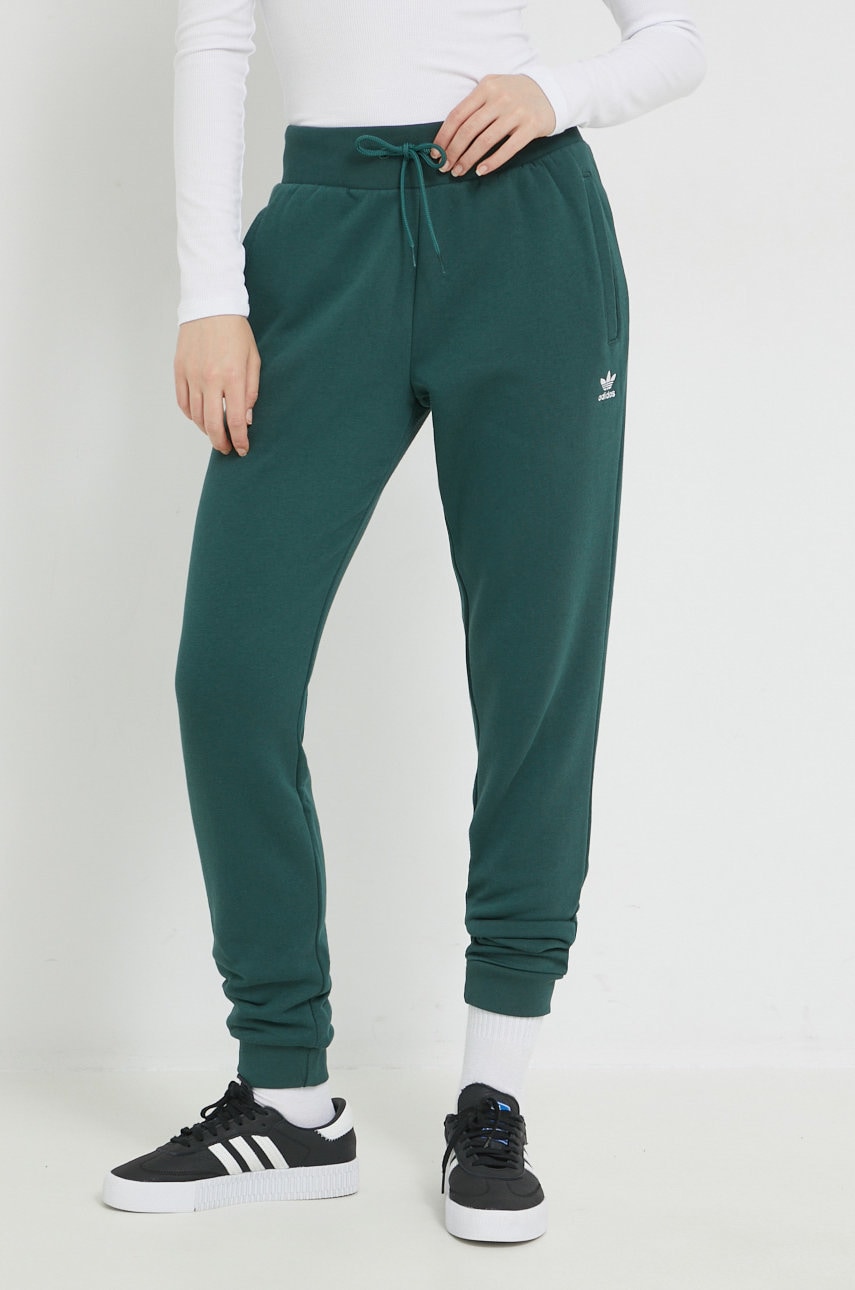 adidas Originals pantaloni de trening femei, culoarea verde, neted