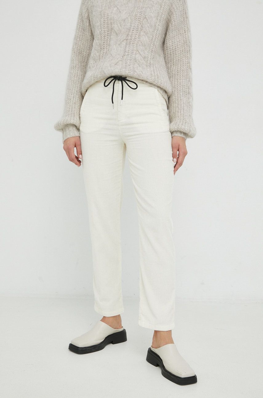 Drykorn pantaloni de catifea cord For femei, culoarea bej, drept, high waist answear.ro