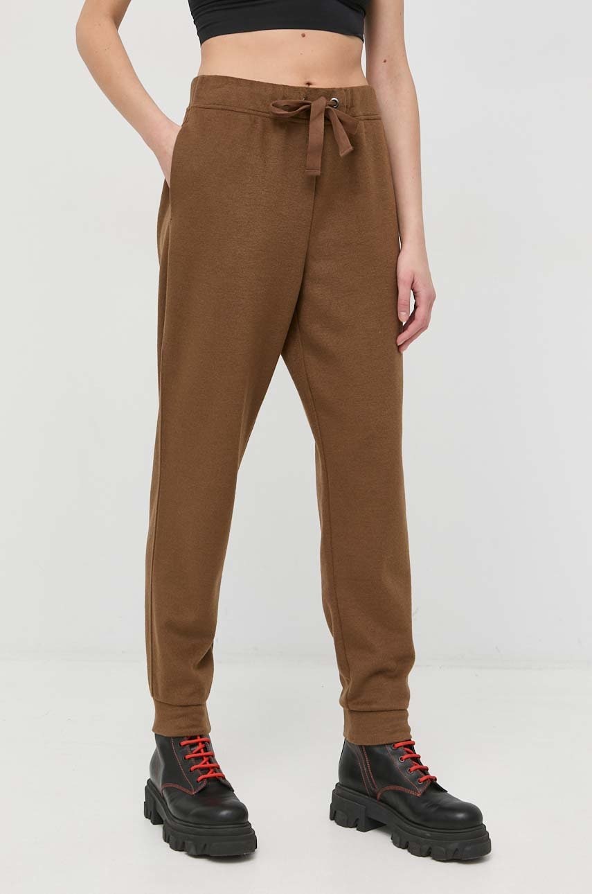 Weekend max mara pantaloni de trening cu amestec de lână femei, culoarea maro,