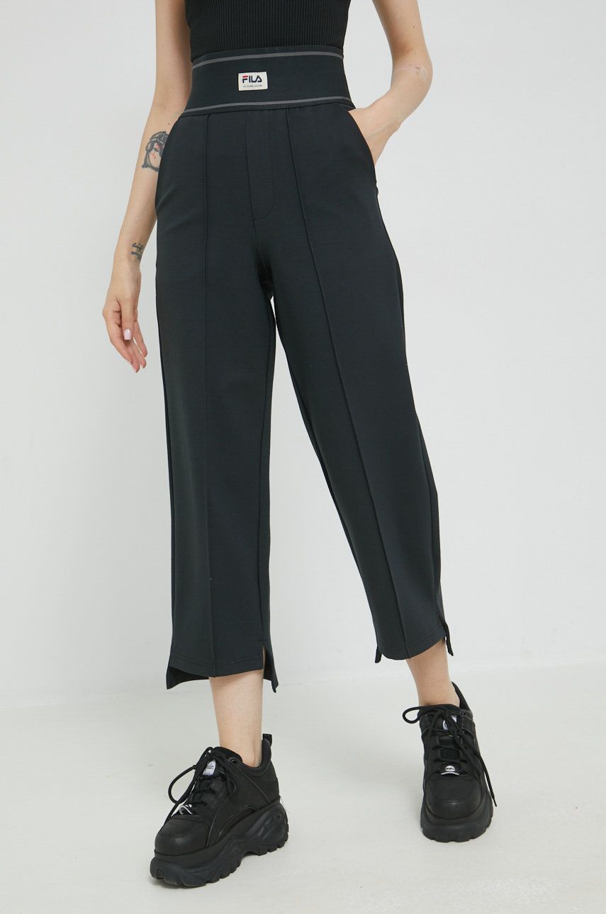 Kalhoty Fila dámské, černá barva, jednoduché, high waist - černá -  69% Viskóza
