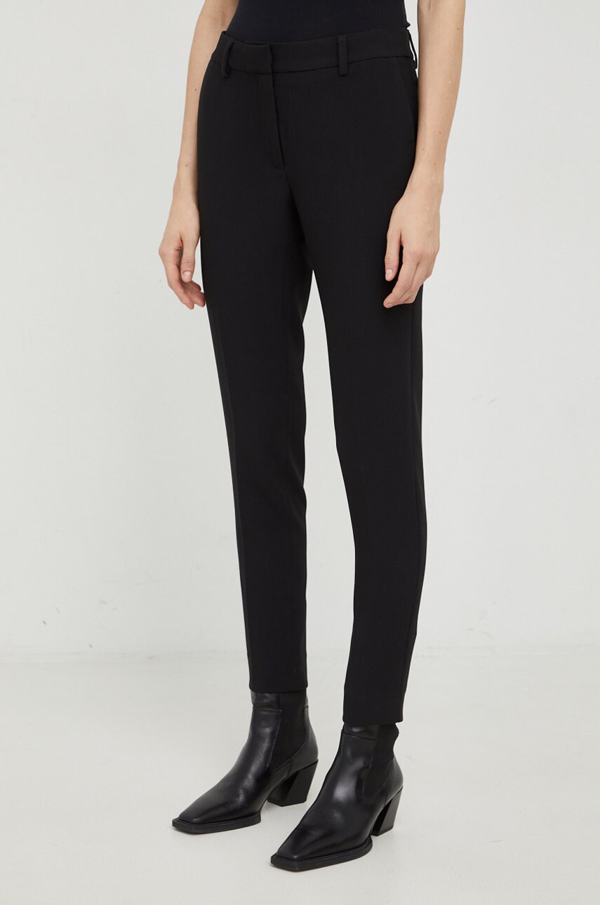 Bruuns bazaar pantaloni femei, culoarea negru, mulata, high waist