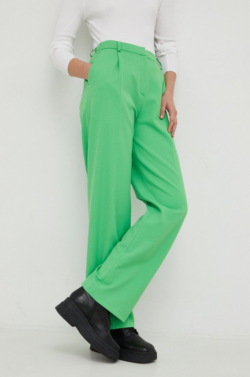 Samsoe Samsoe pantaloni femei, culoarea verde, lat, high waist answear.ro