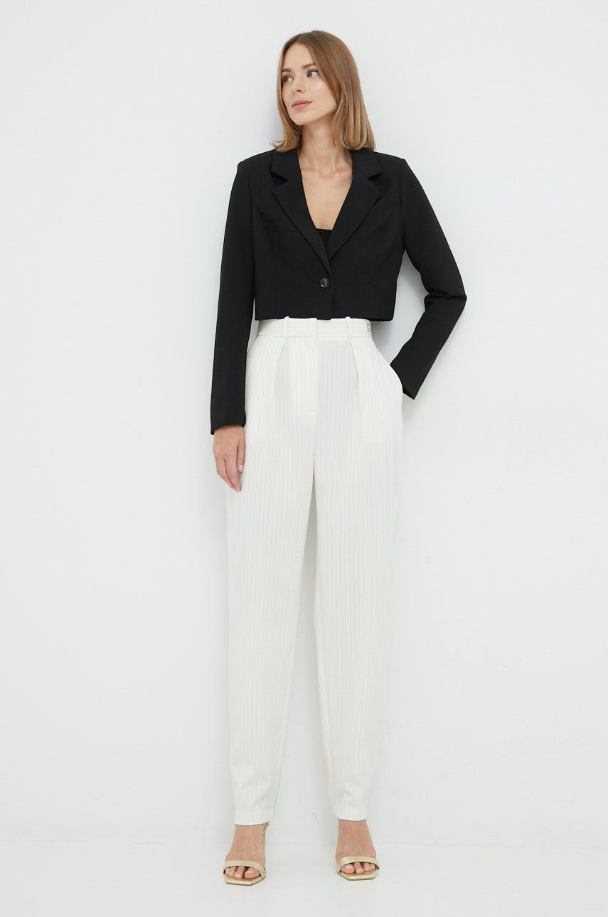 Elisabetta Franchi pantaloni din lana femei, culoarea bej, fason tigareta, high waist answear.ro