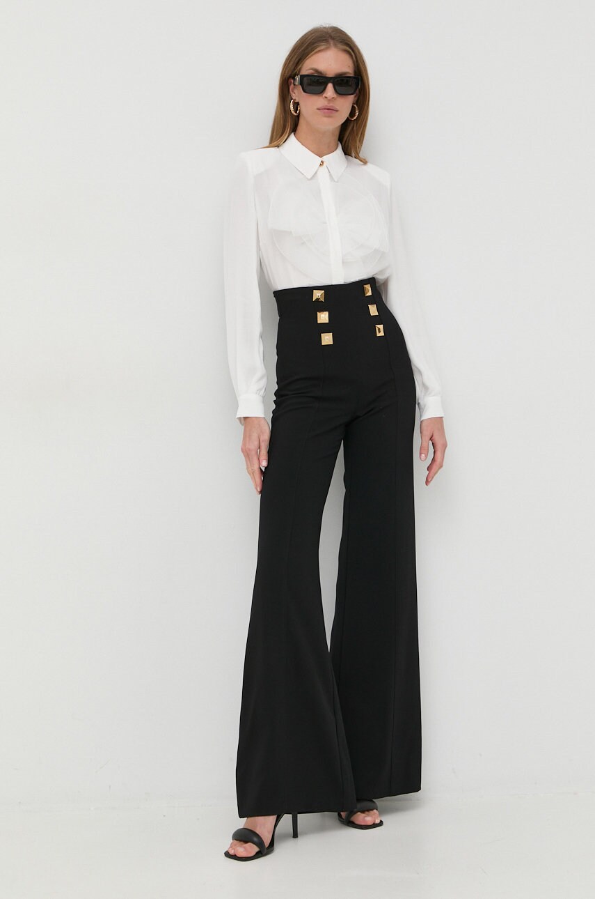 Elisabetta franchi pantaloni femei, culoarea negru, evazati, high waist