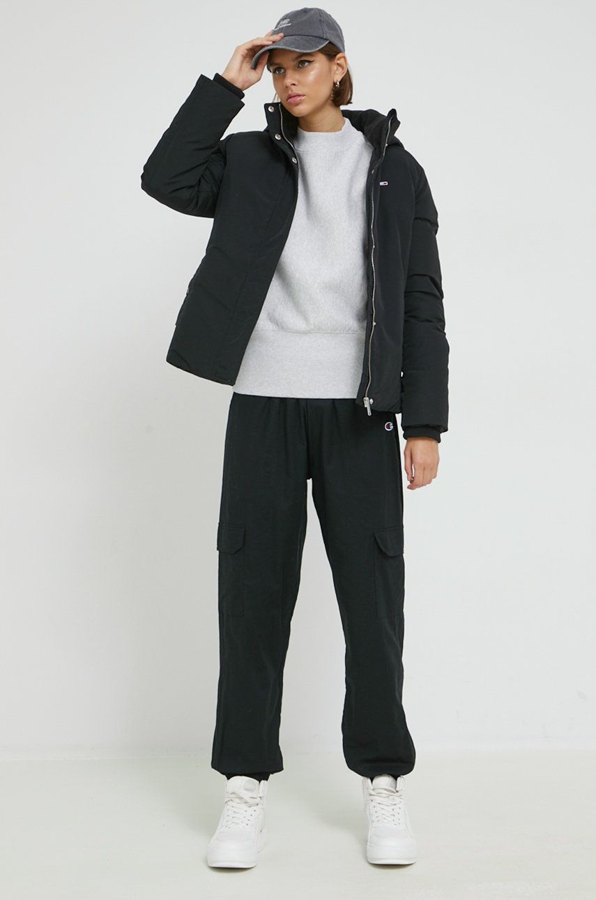 Kalhoty Champion dámské, černá barva, hladké - černá -  Hlavní materiál: 100% Bavlna Podší