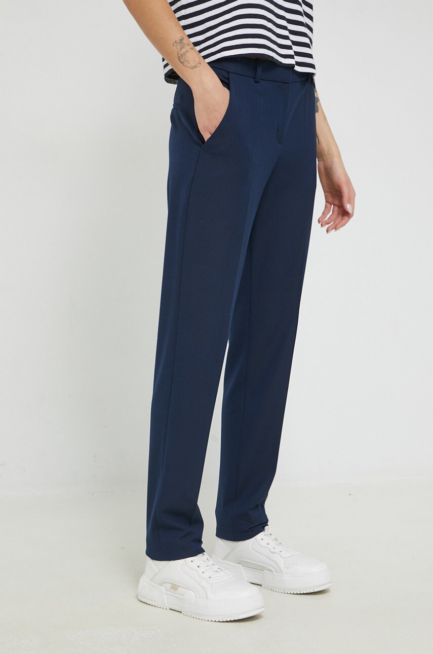 Hugo pantaloni femei, culoarea albastru marin, fason tigareta, high waist