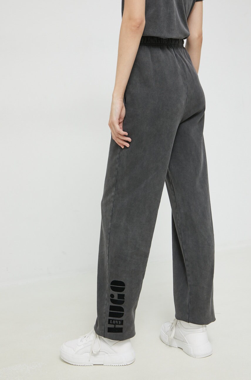 Hugo pantaloni de trening din bumbac femei, culoarea gri, cu imprimeu