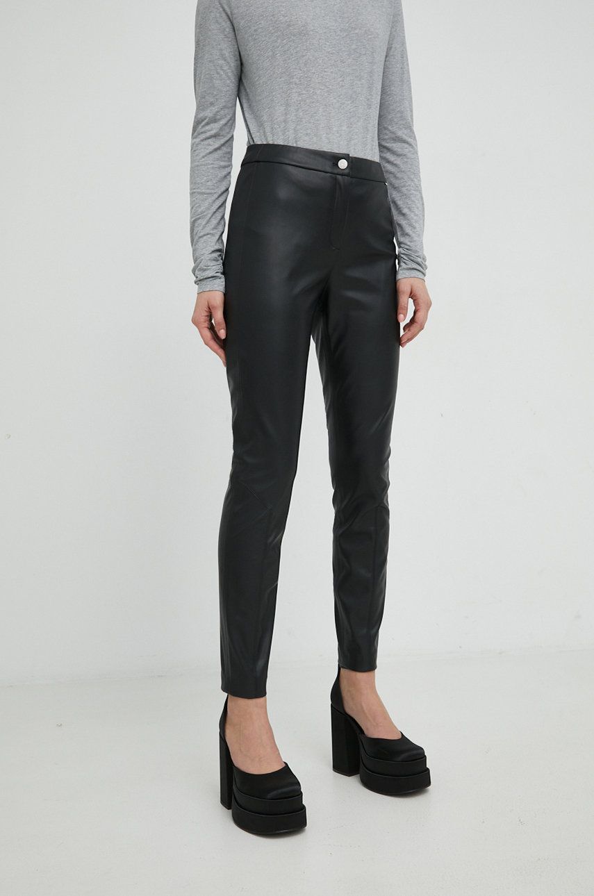 BOSS pantaloni femei, culoarea negru, mulata, high waist answear.ro imagine megaplaza.ro