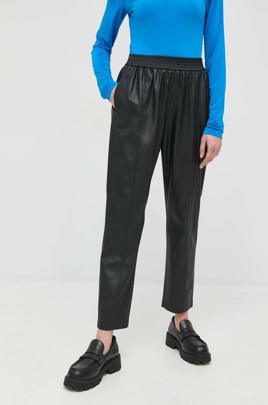 BOSS pantaloni femei, culoarea negru, drept, high waist answear.ro imagine megaplaza.ro