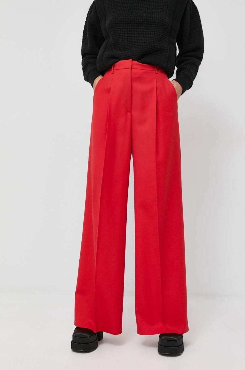 BOSS pantaloni de lana femei, culoarea rosu, lat, high waist answear.ro imagine noua