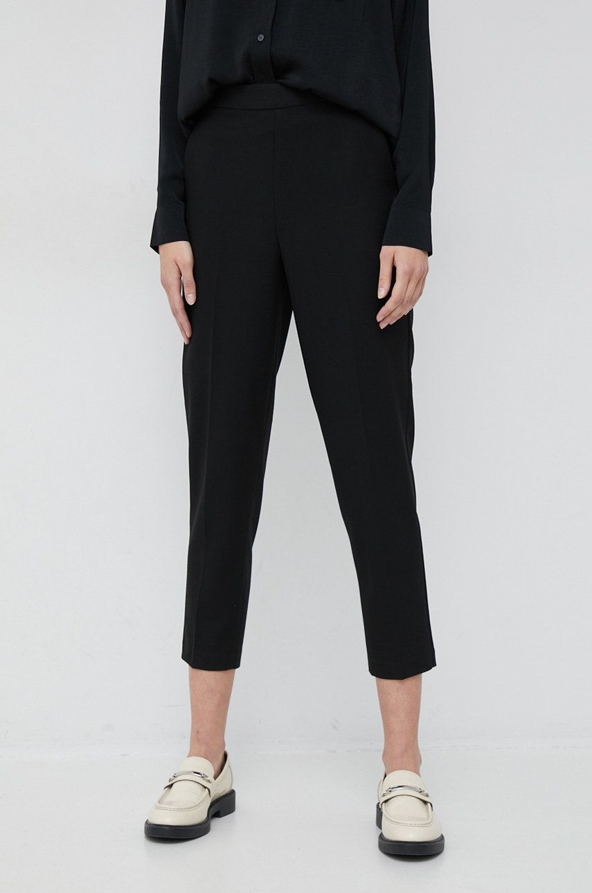 Sisley pantaloni femei, culoarea negru, mulata, high waist