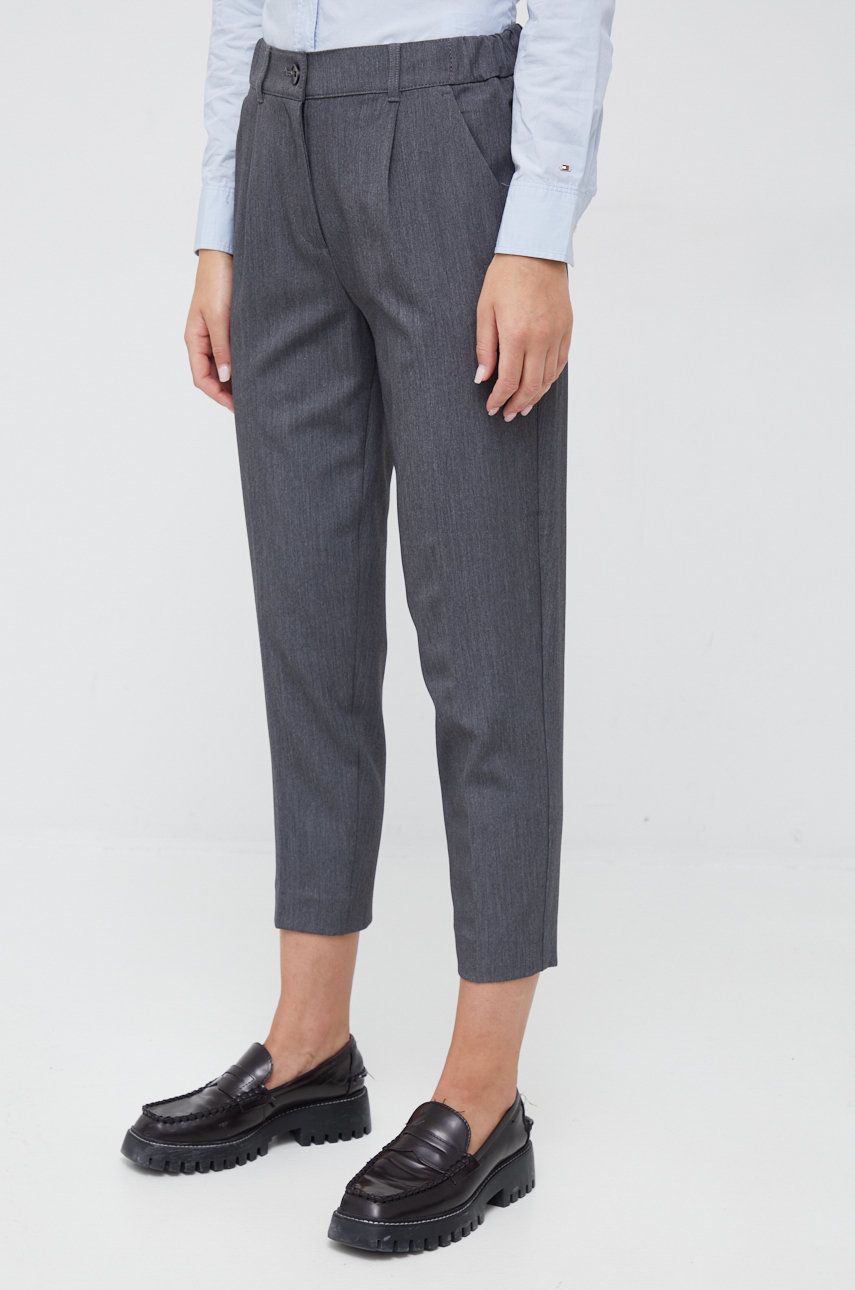 Sisley pantaloni femei, culoarea gri, fason tigareta, high waist answear.ro imagine megaplaza.ro