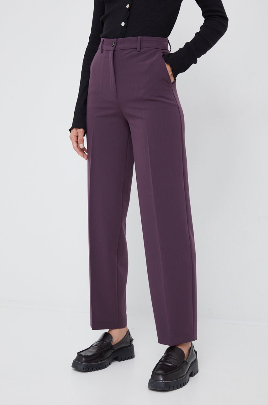 Sisley pantaloni femei, culoarea violet, lat, high waist
