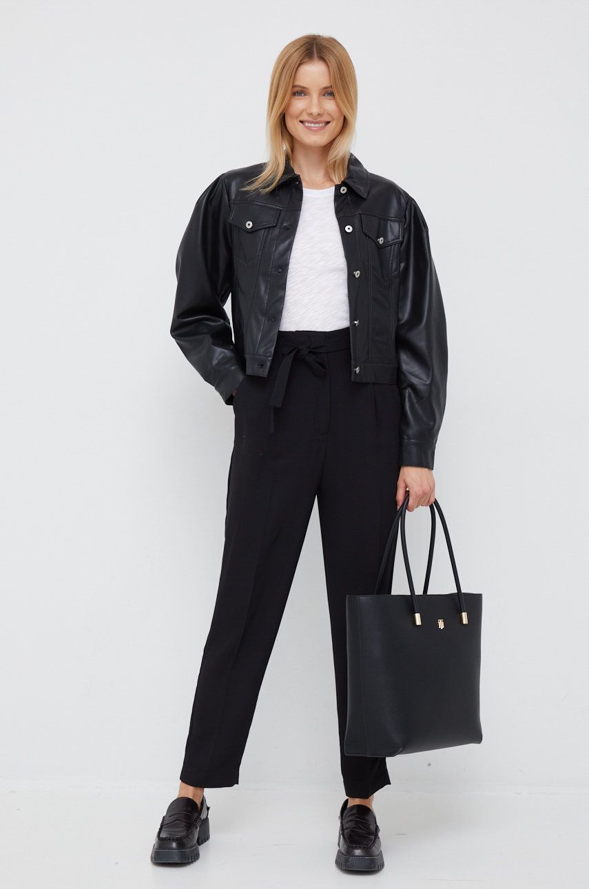Kalhoty Sisley dámské, černá barva, jednoduché, high waist - černá -  100% Polyester