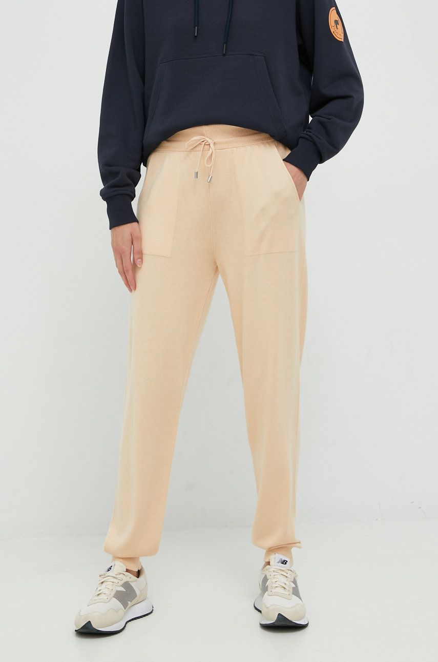 Kalhoty United Colors of Benetton dámské, béžová barva, high waist - béžová -  56% Bavlna