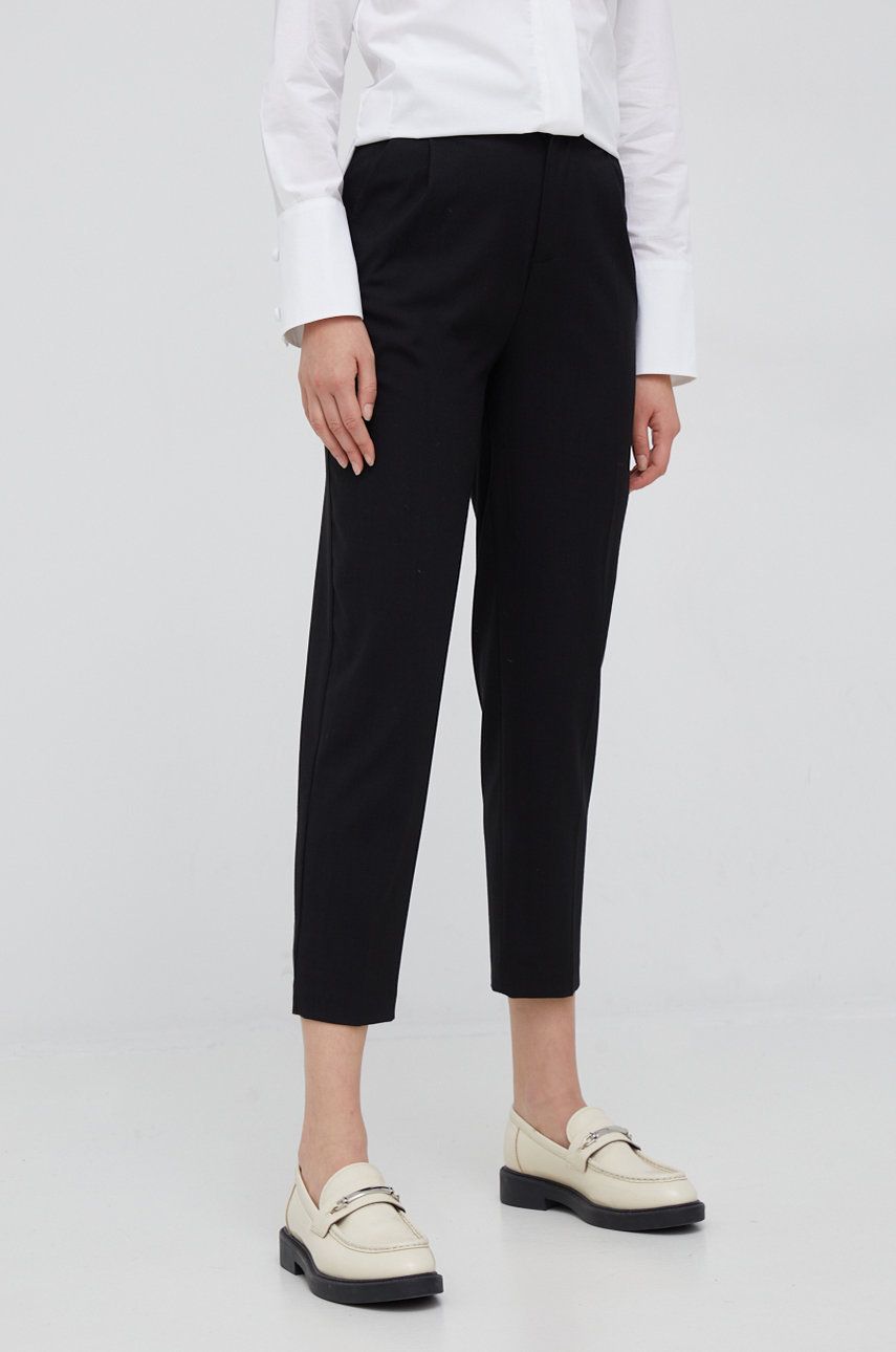 United Colors of Benetton pantaloni femei, culoarea negru, fason tigareta, high waist answear.ro