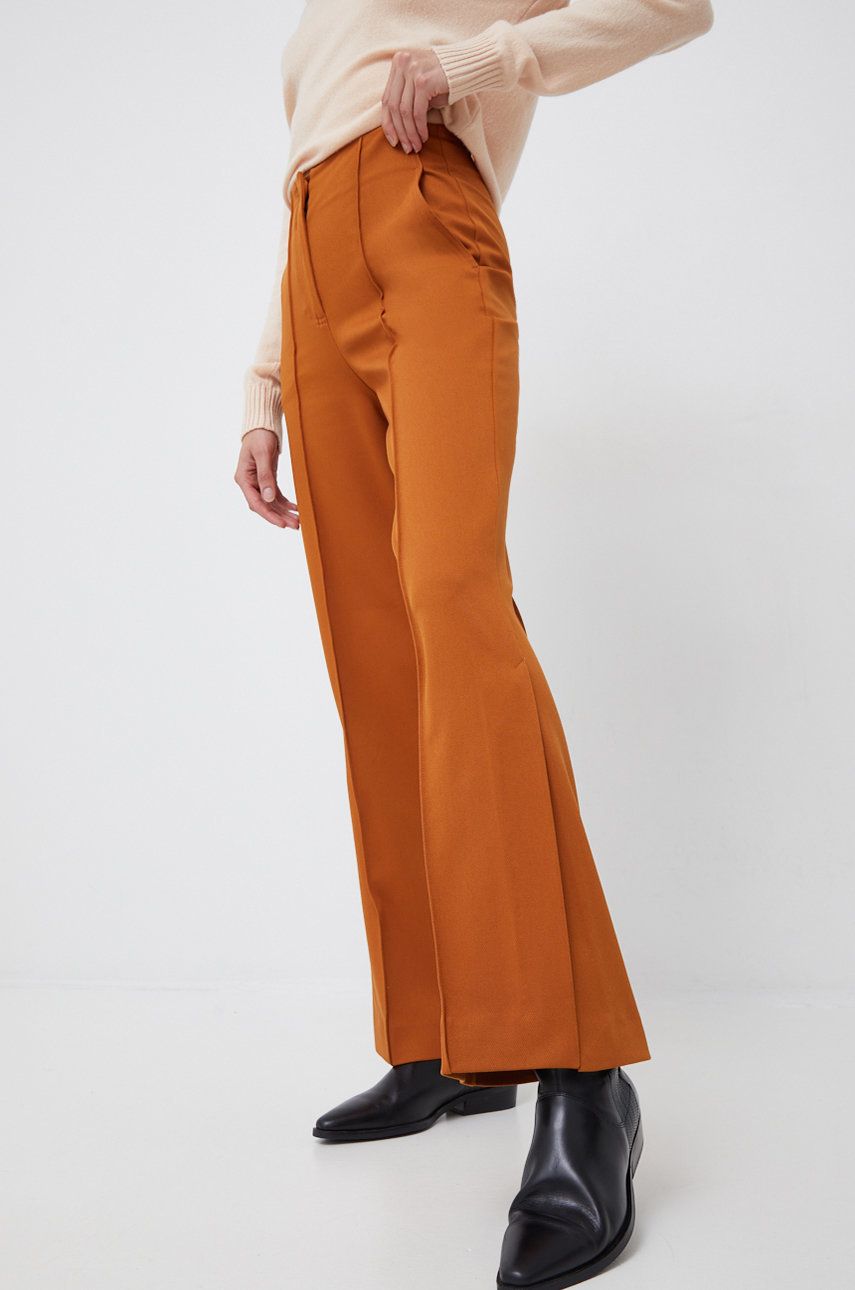 E-shop Kalhoty United Colors of Benetton dámské, hnědá barva, zvony, high waist