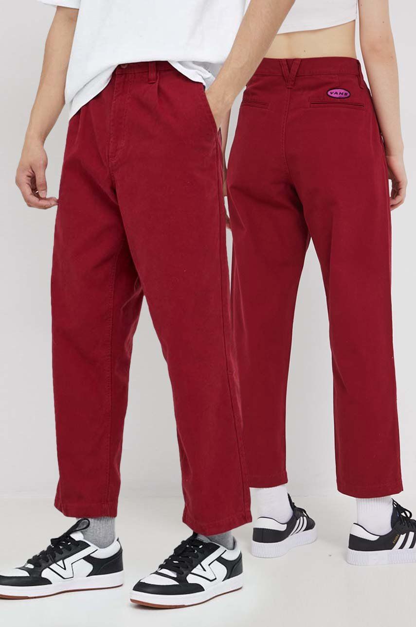 Levně Bavlněné kalhoty Vans dámské, červená barva, střih chinos, high waist