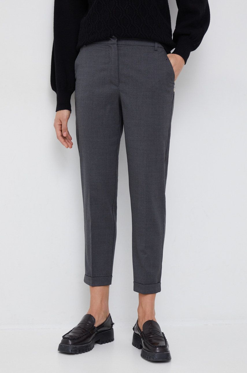 Pennyblack pantaloni de lana femei, culoarea gri, drept, high waist answear.ro imagine megaplaza.ro