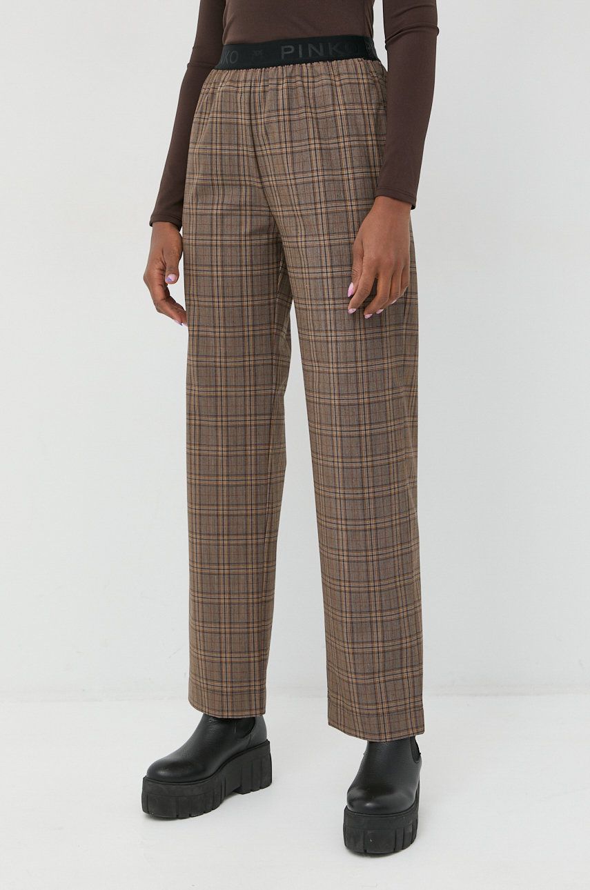 Pinko spodnie z domieszką wełny damskie kolor brązowy szerokie high waist