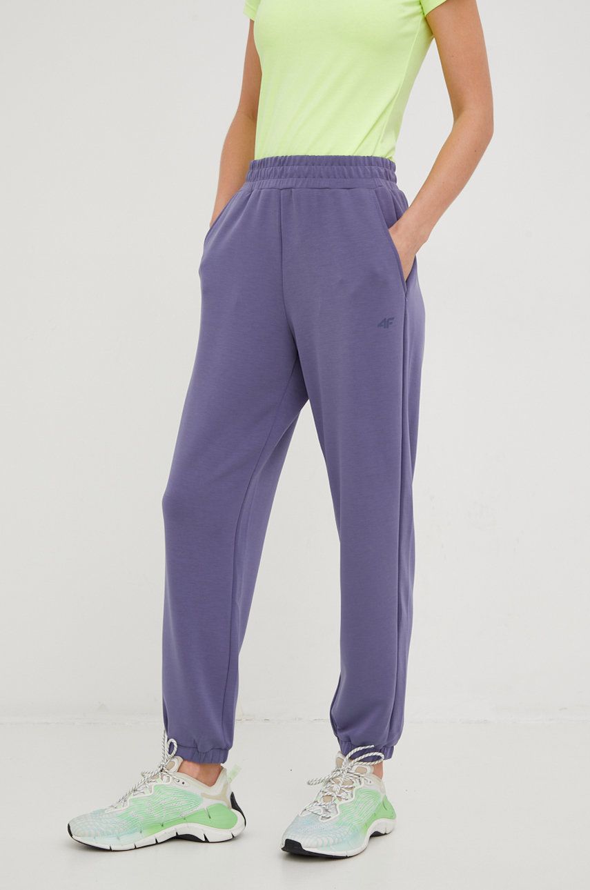 4F pantaloni de trening femei, culoarea violet, neted image0