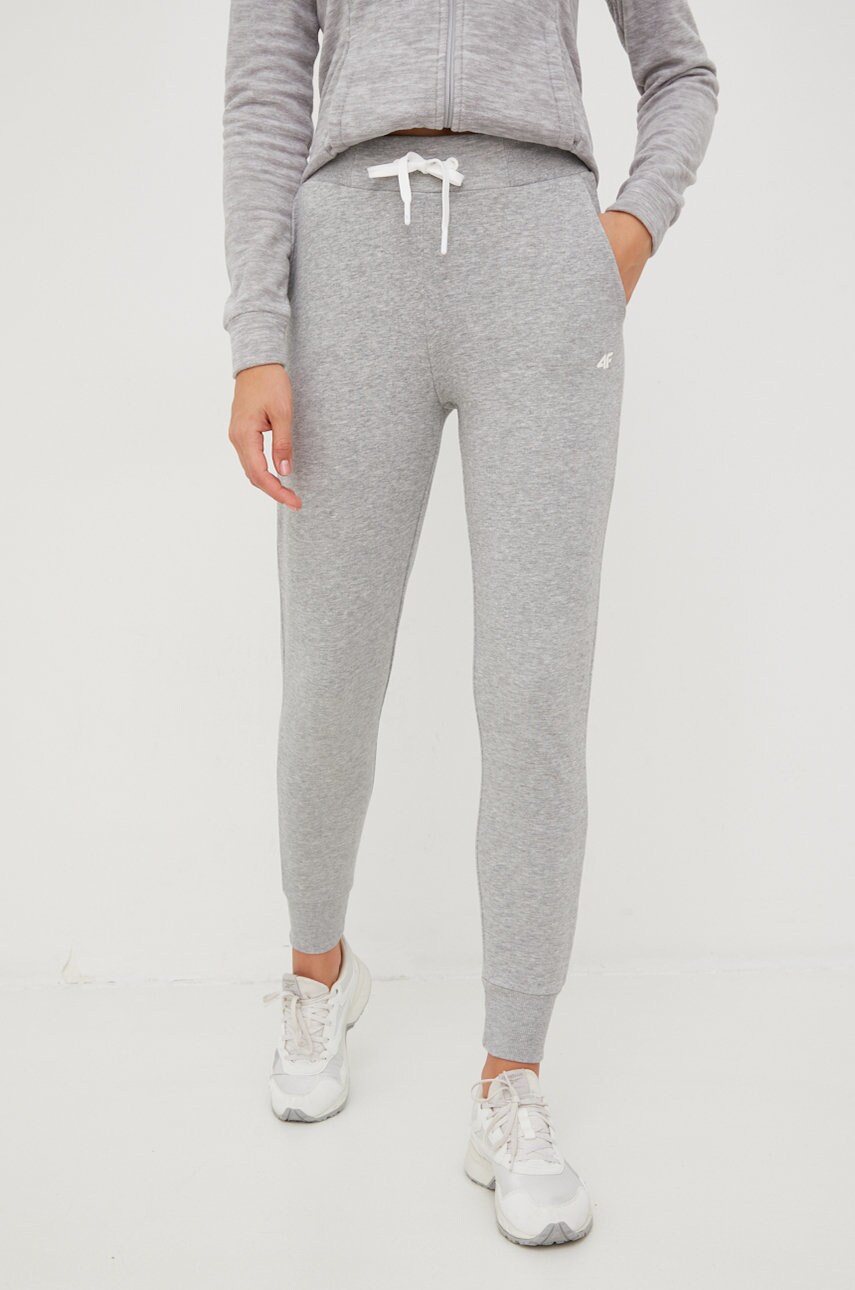 4f pantaloni de trening femei, culoarea gri, neted
