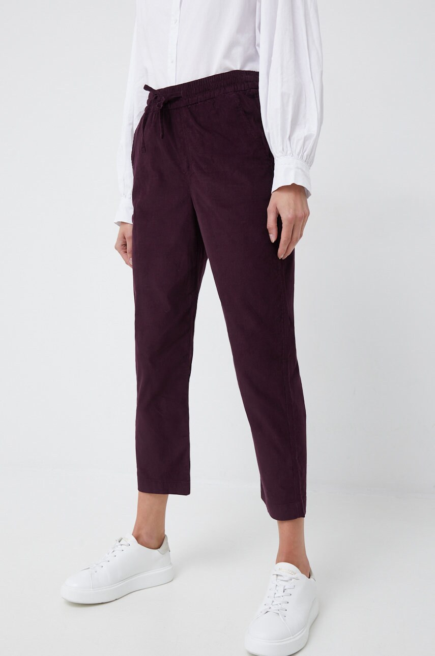 Gap pantaloni de catifea cord femei, culoarea violet, drept, medium waist