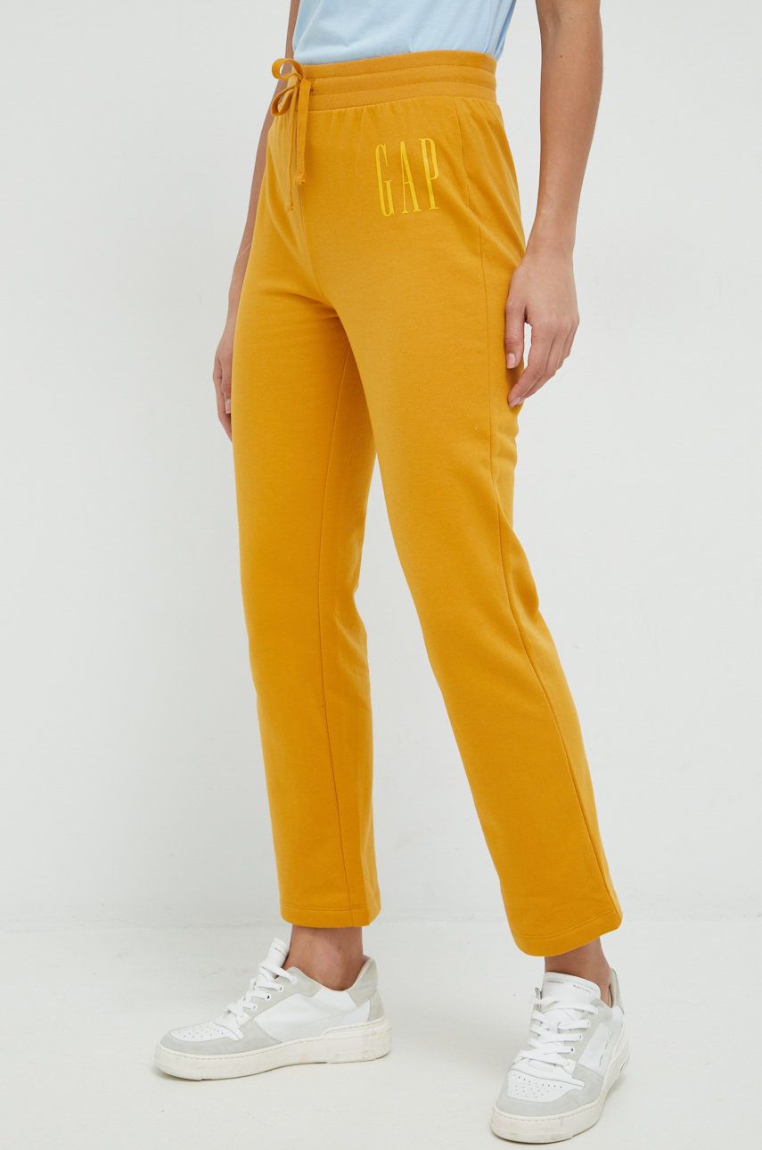 Gap Pantaloni De Trening Femei, Culoarea Auriu, Cu Imprimeu