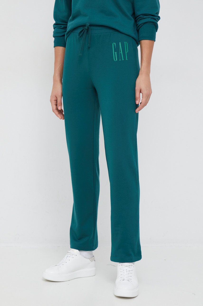 Gap Pantaloni De Trening Femei, Culoarea Verde, Cu Imprimeu