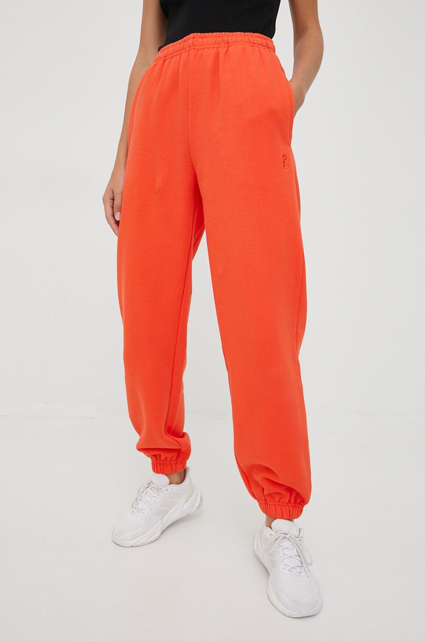 P.E Nation pantaloni de trening din bumbac femei, culoarea portocaliu, neted answear.ro