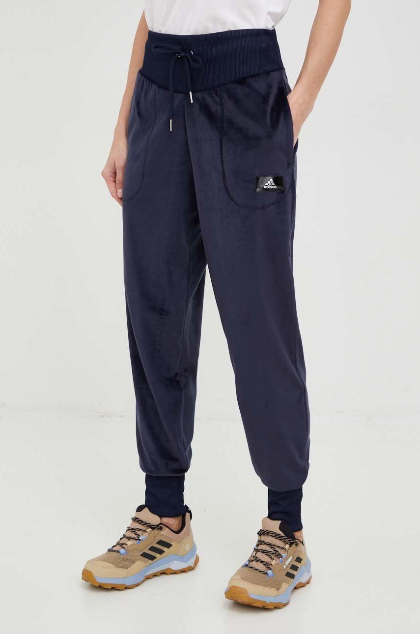 Adidas spodnie dresowe damskie kolor granatowy gładkie