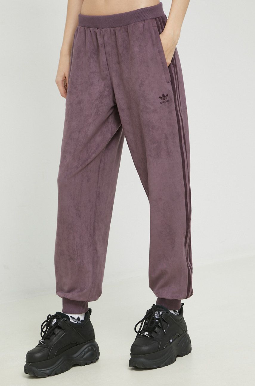 Adidas Originals pantaloni de trening femei, culoarea violet, cu imprimeu