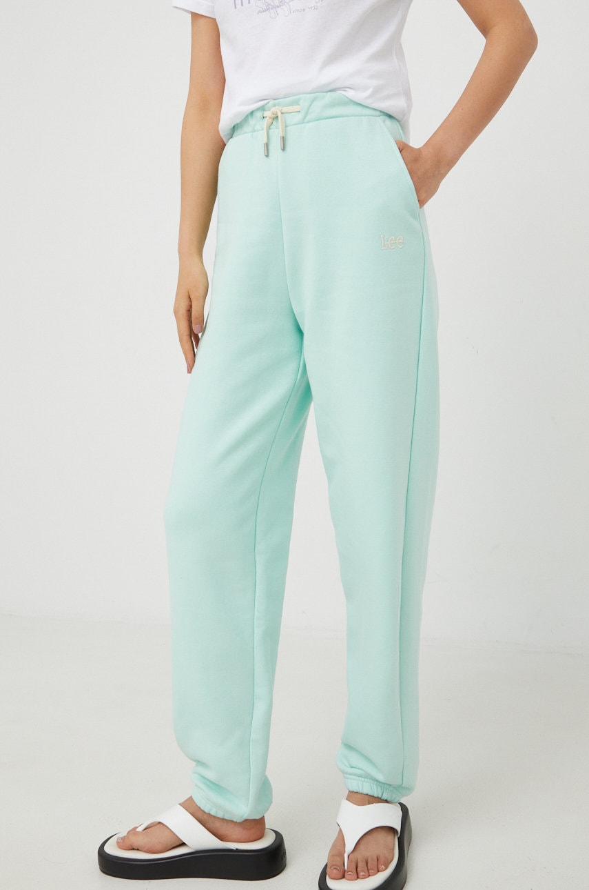 Lee pantaloni de trening femei, culoarea verde, neted