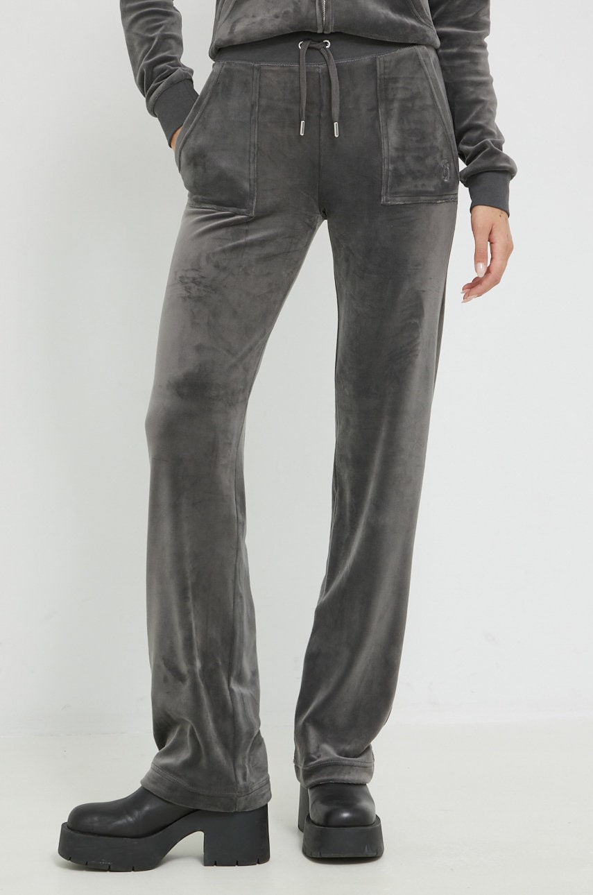 Juicy couture pantaloni de trening femei, culoarea gri, neted