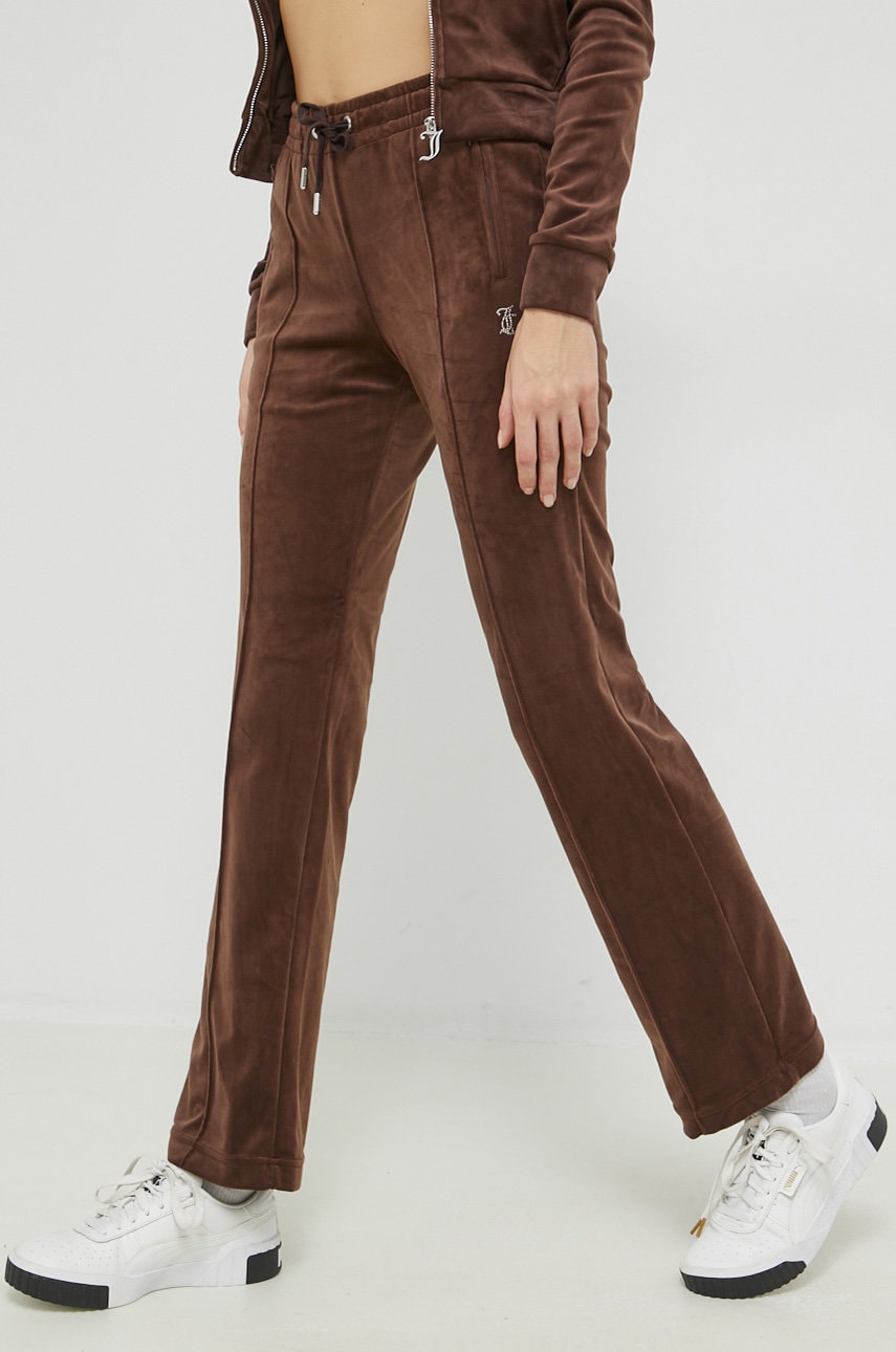Juicy couture pantaloni de trening femei, culoarea maro, cu imprimeu