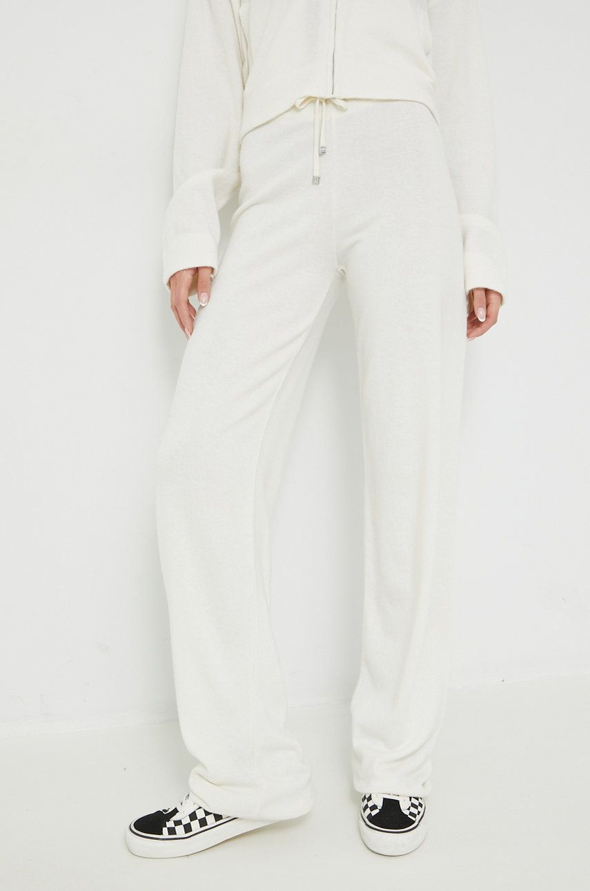 Juicy Couture pantaloni din lână Knitted femei, culoarea bej, lat, high waist answear.ro imagine megaplaza.ro