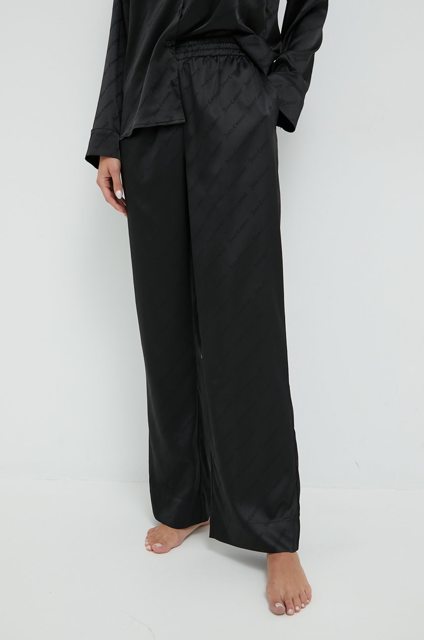 Juicy couture pantaloni de pijama paula femei, culoarea negru, satin