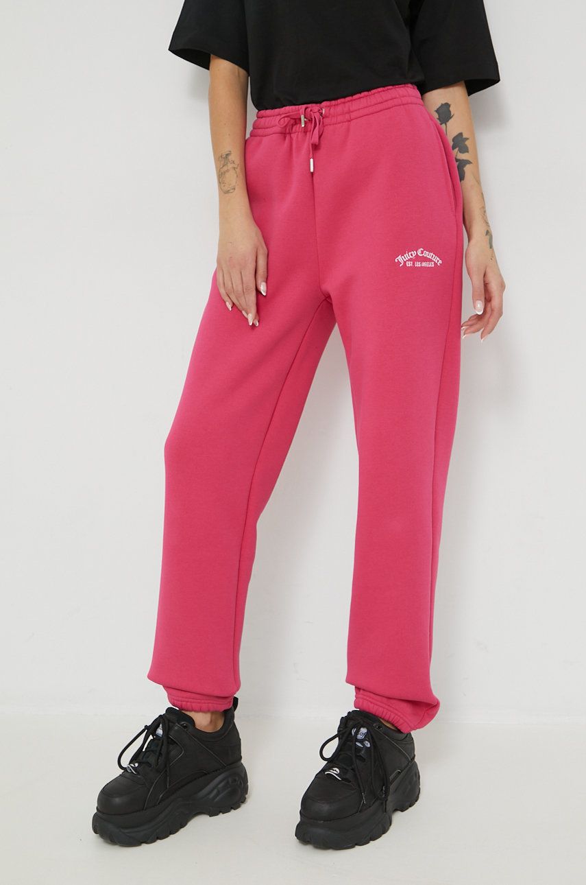 Tepláky Juicy Couture dámské, růžová barva, hladké - růžová -  45% Recyklovaný polyester