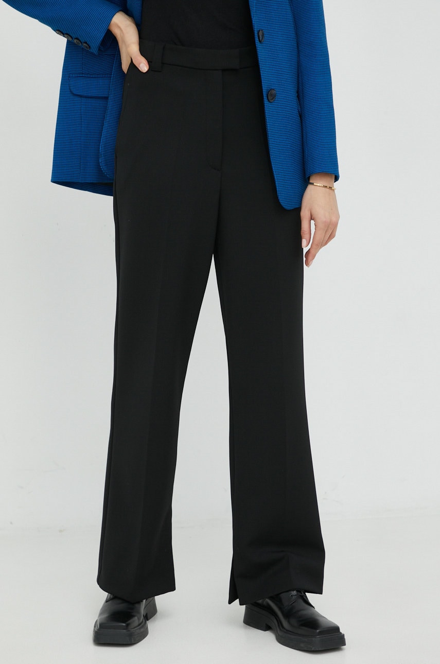 Marc o'polo pantaloni din lana femei, culoarea negru, drept, high waist