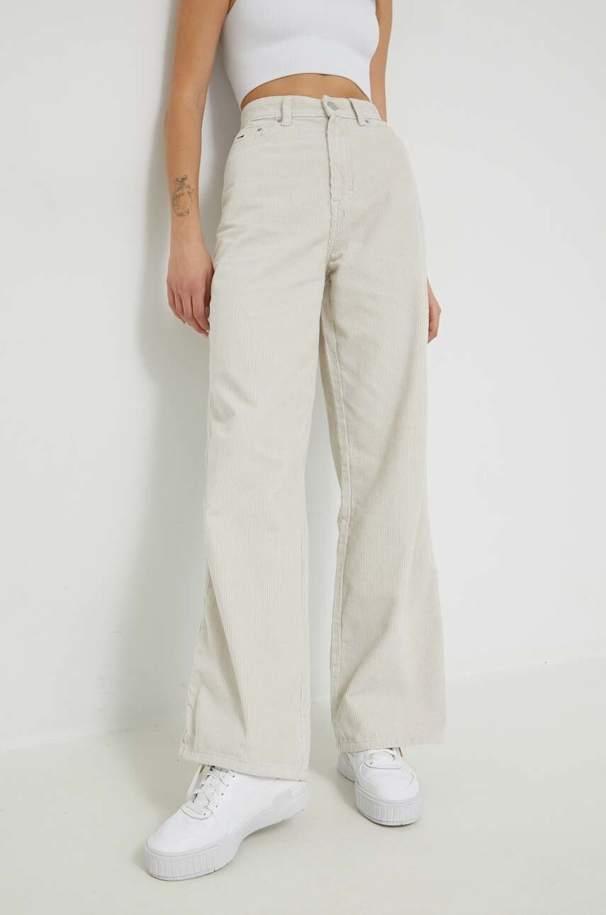 Tommy jeans pantaloni de bumbac claire femei, culoarea bej, lat, high waist